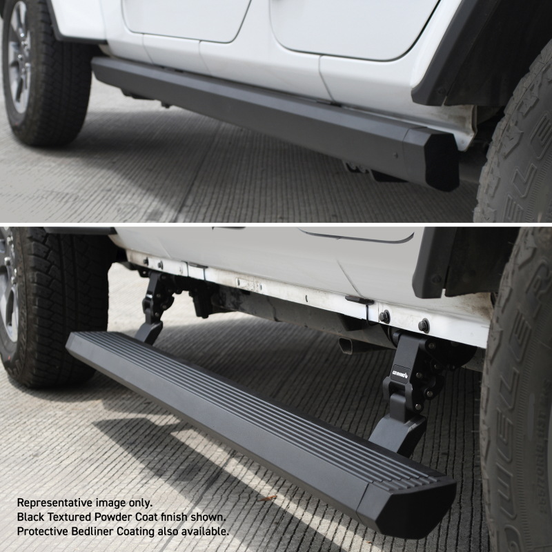 Jeep Wrangler Running Boards - Go Rhino - VoltStep Electric, Dual-Motor, 6 in width, LED lighting - Black (Bedliner Coating) - `07-`17